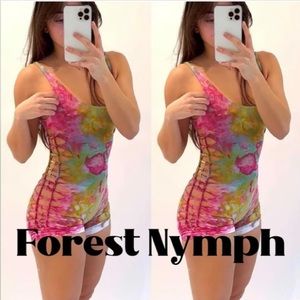 BRAND NEW Play It Cool tie dye braided romper & gloves in Forest Nymph size S